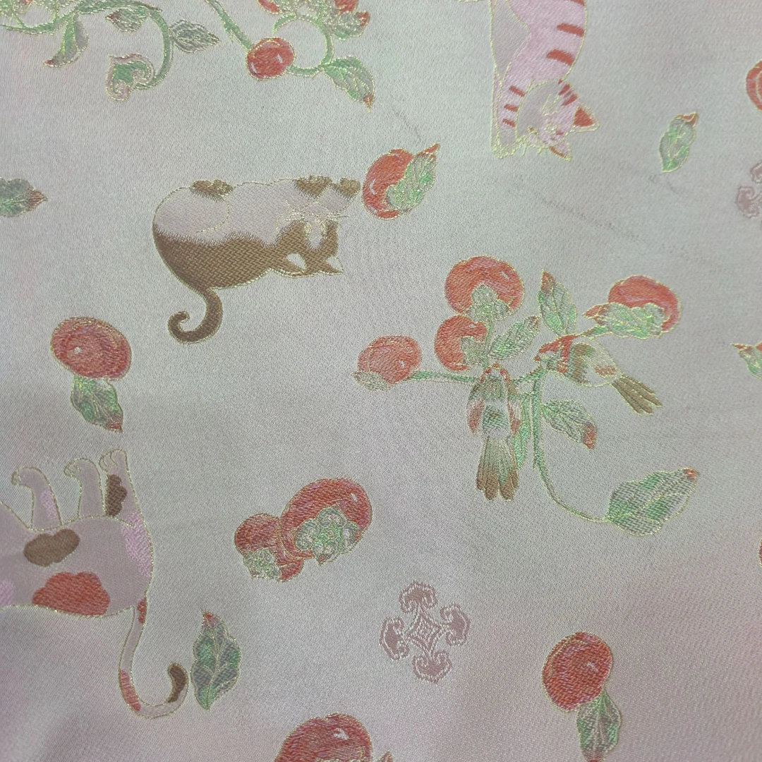 陆美英柿柿如意猫纹锦宋锦