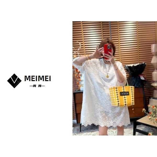 XMM.【法式镂空花朵连衣裙】时尚百搭潮流显瘦洋气宽松长款-GZJ7232