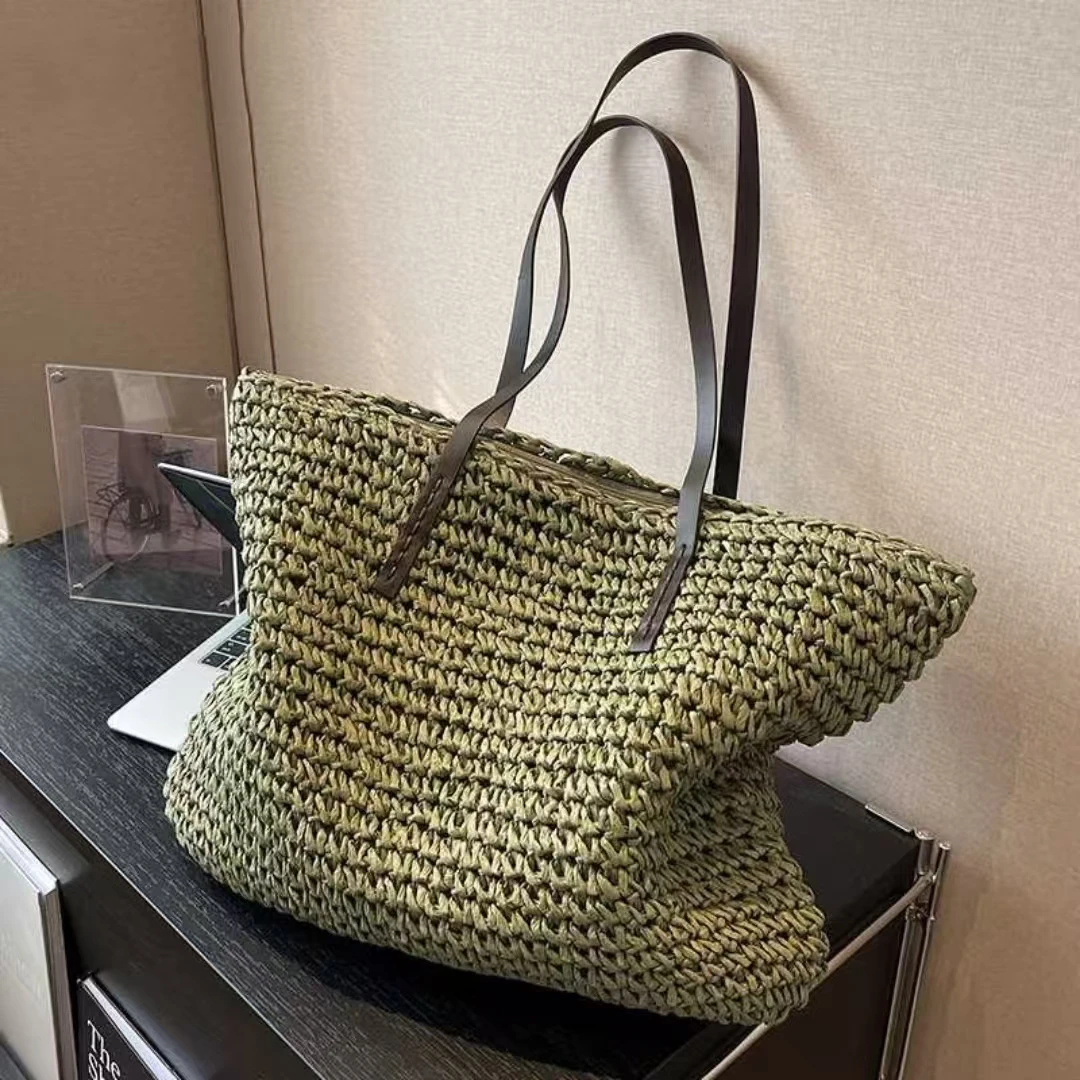 轻奢小众编织女包大容量夏天沙滩海边单肩草编包
