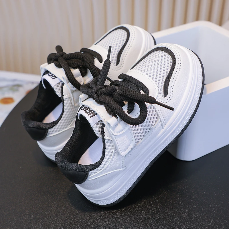 儿童透气板鞋夏季2025新款女童网面运动鞋6-12岁中大童学生小白鞋