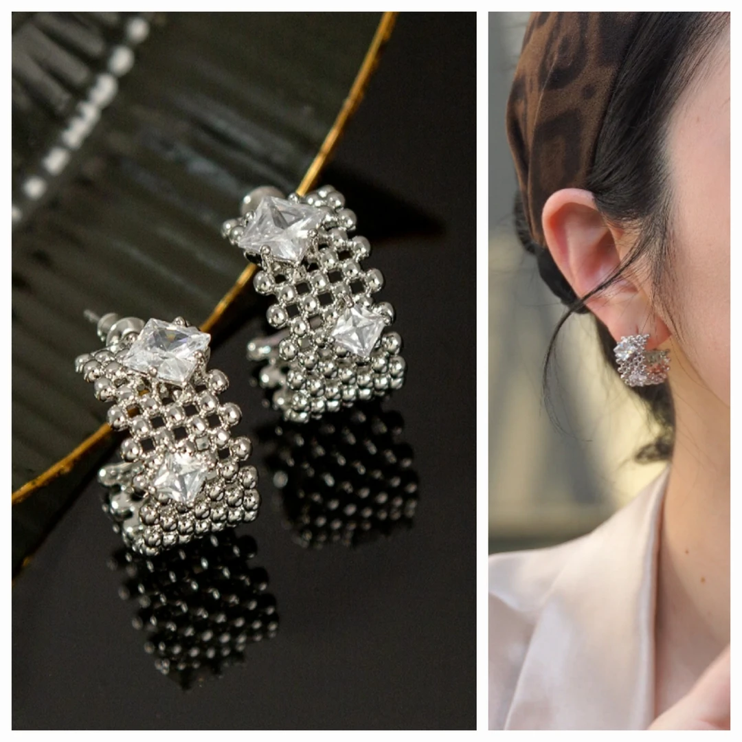 铜合金耳饰 设计感复古耳钉法式超闪金色百搭几何冷淡风 E0241