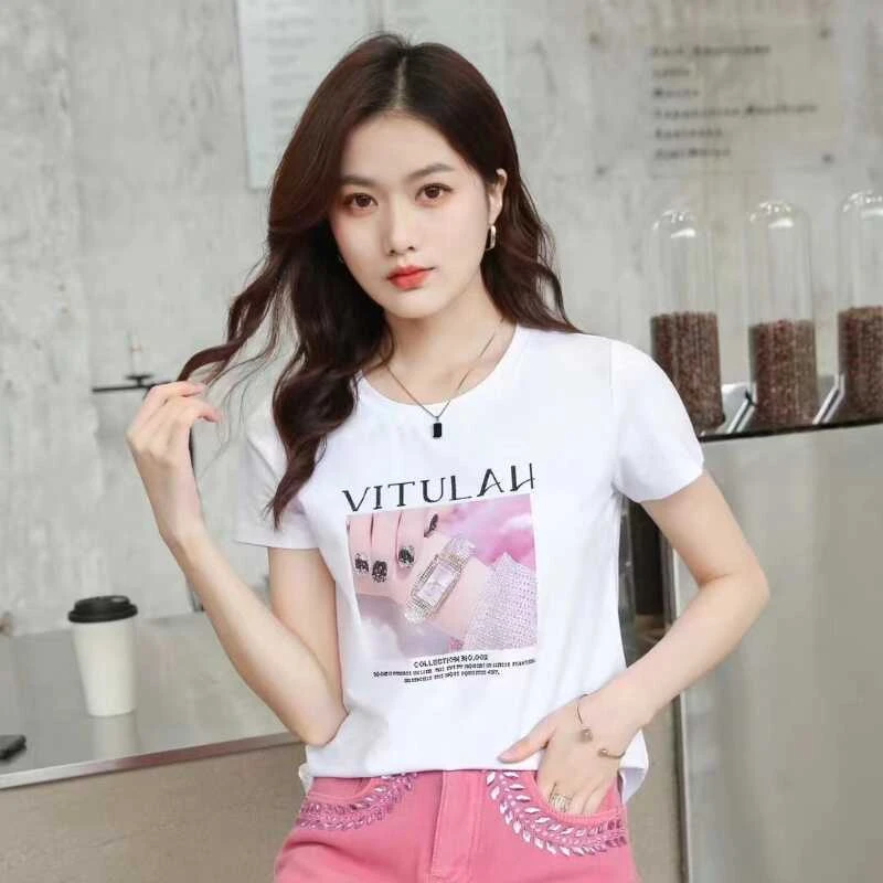 2025夏季新款韩版通勤印花常规短袖圆领T恤半袖宽松潮流时尚百搭
