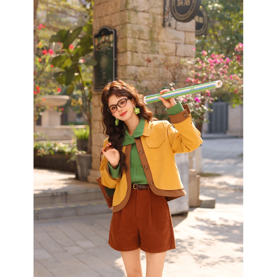 陈佳洁【阳光橙子】港风复古假两件宽松显瘦春秋外套女JR3882195