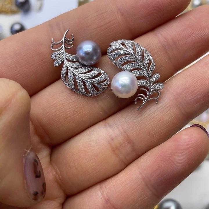 海水珍珠耳饰银S925镶嵌