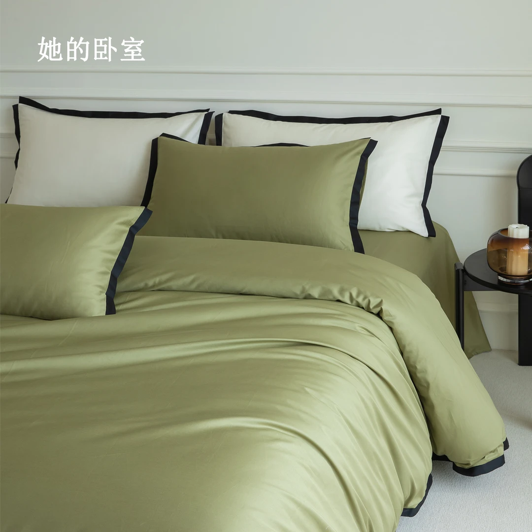 她的卧室床上四件套100贡缎纯棉长绒棉床单床笠款全棉高级感床品