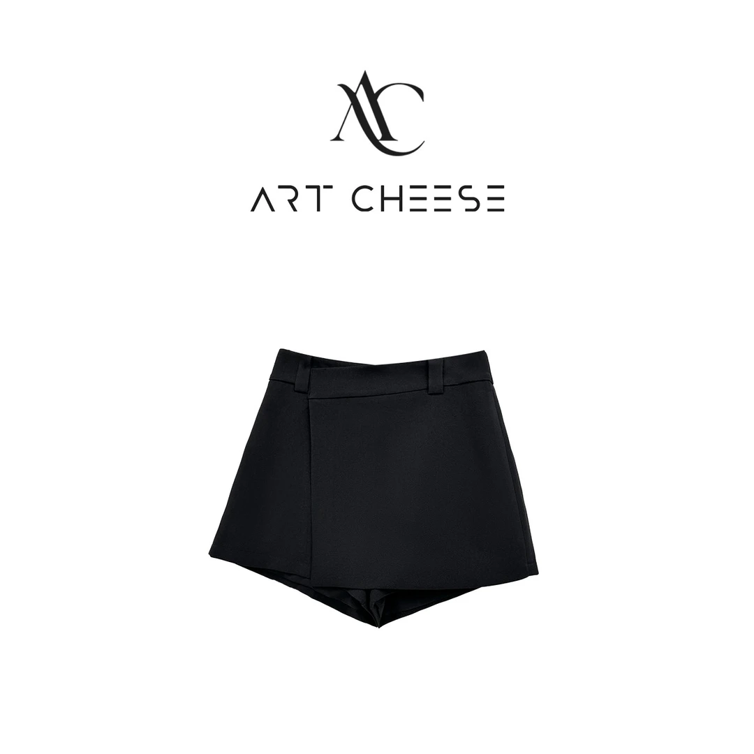 【芝士Cheese】黑色摇曳 早春显瘦气质高腰时尚百搭纯色显高A字裤裙