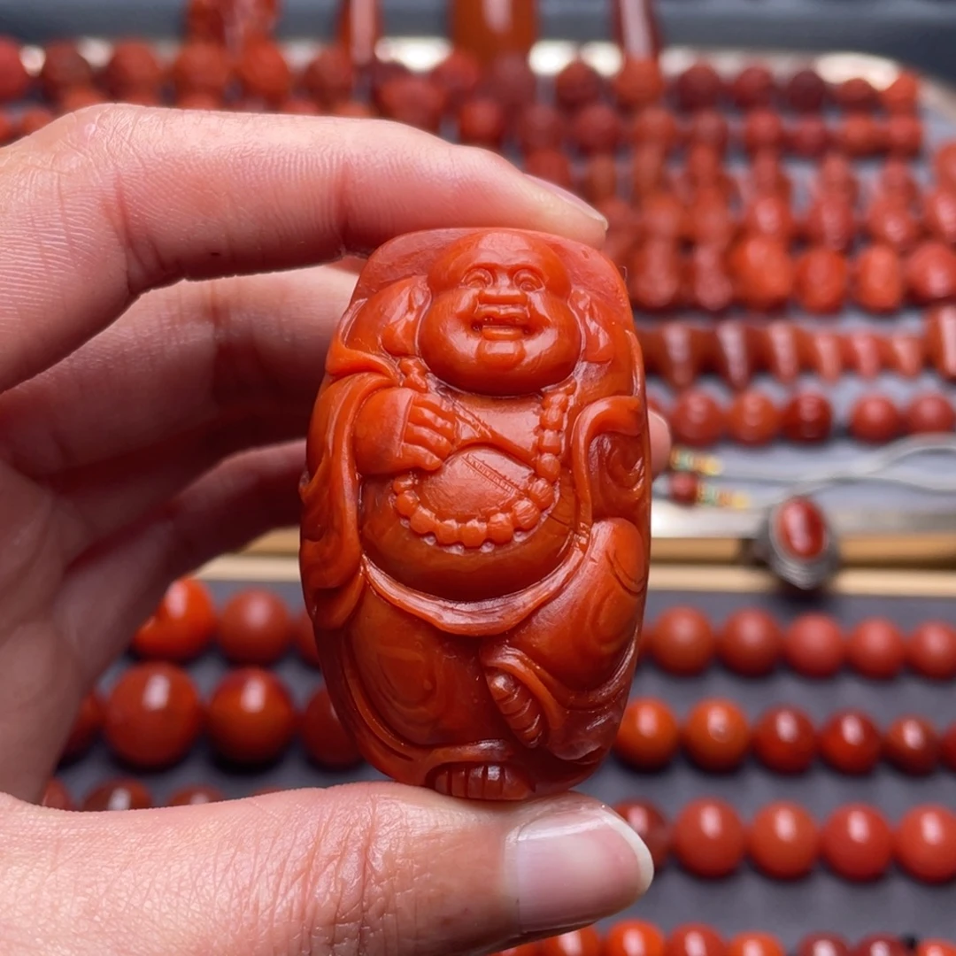 南红玛瑙未镶嵌其他W49*31*25瓦西柿子红佛吊坠柔光