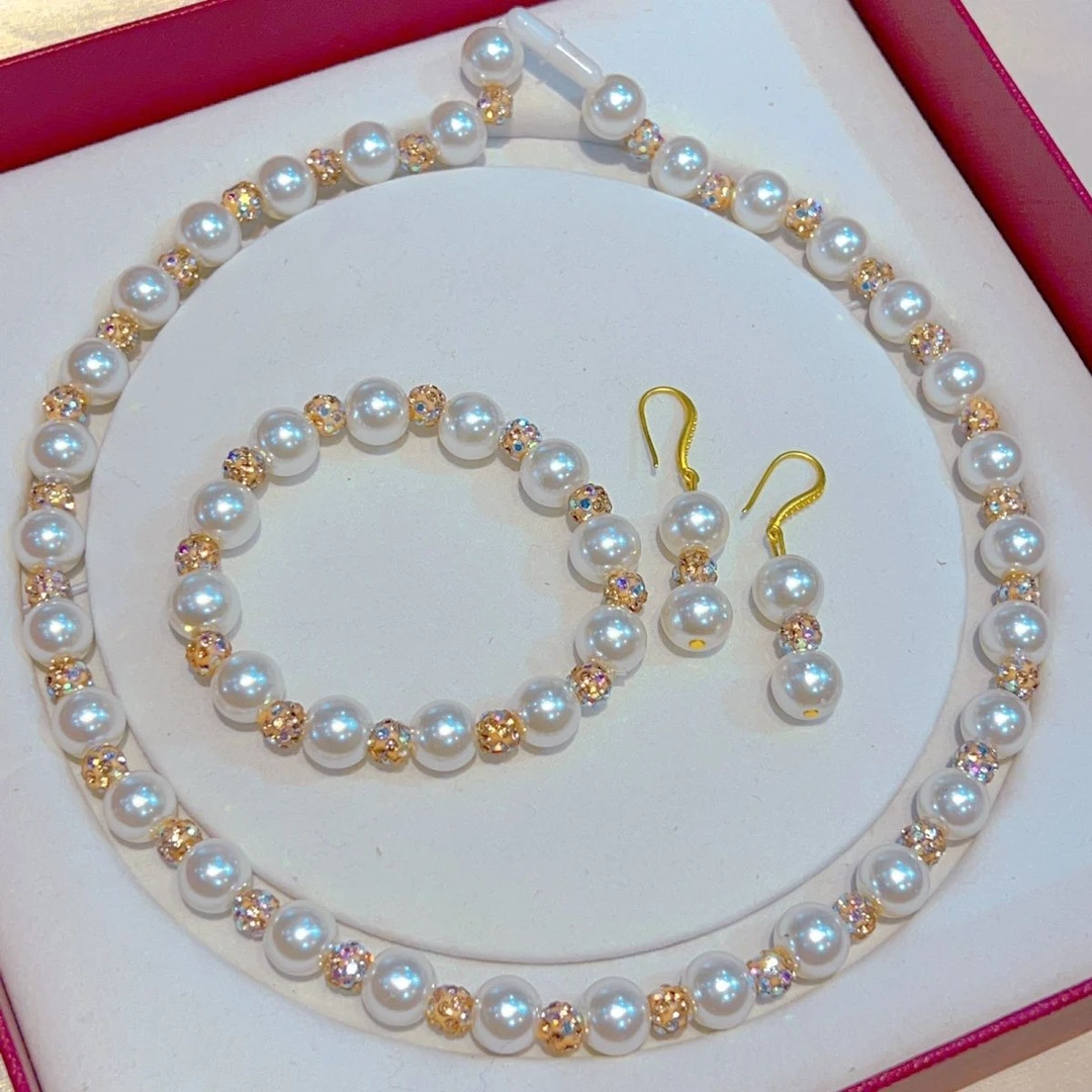 钛钢项链 新款高档贝壳三件套项链耳环手链jig sadap yurux