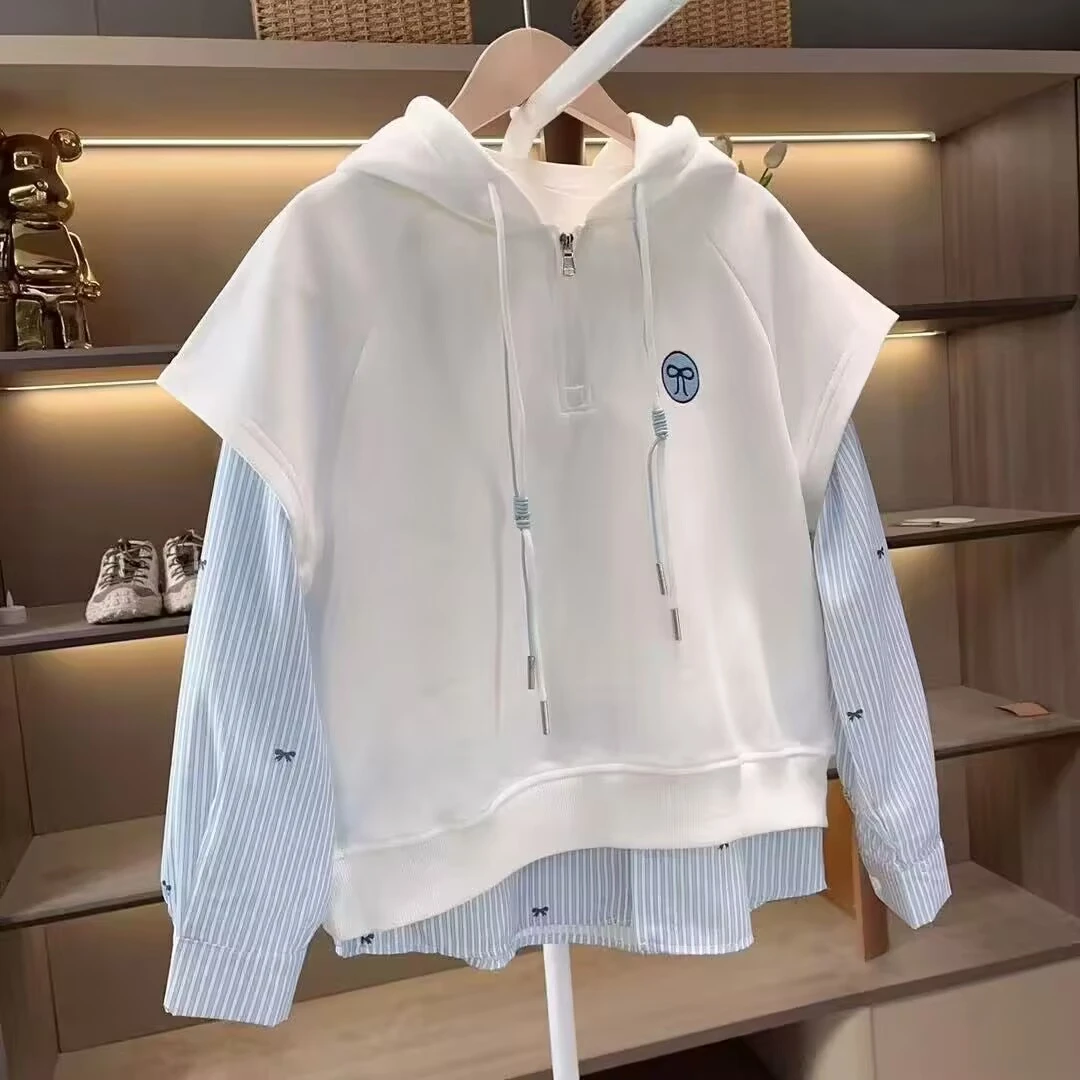 女童卫衣春秋2025新款儿童中大童假两件上衣春装韩版女孩洋气秋季