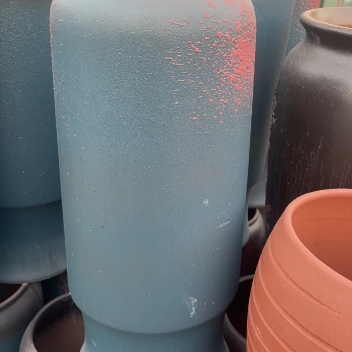 紫砂花盆高46口15.5兰色微瑕