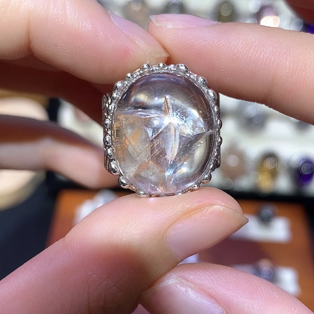 银S925镶嵌戒指水晶
