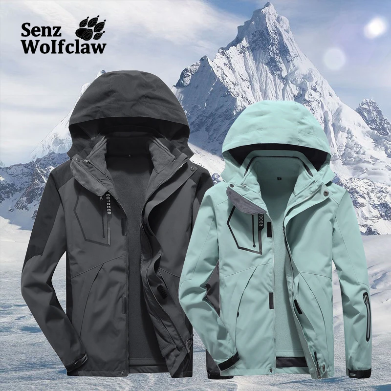 senzWolfclaw户外冲锋衣三合一男女潮牌冬防水防风加绒加厚登山服