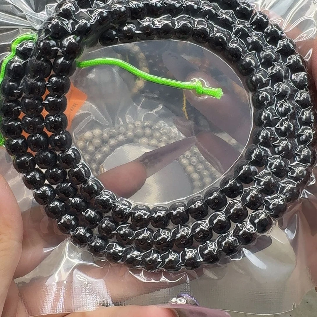 星月菩提手串72殿堂糯冰黑金玉化108 87