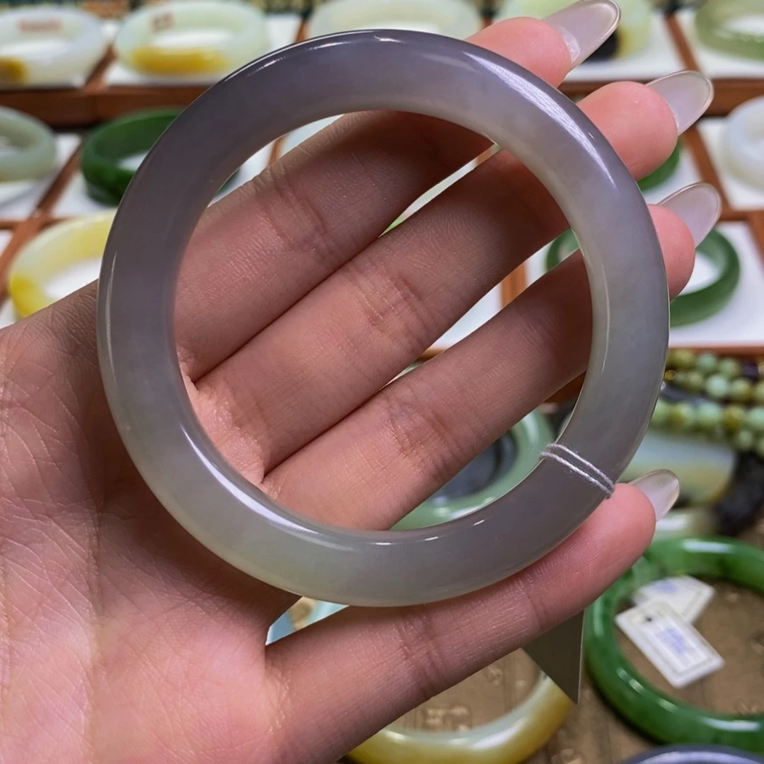 和田玉手镯未镶嵌青海高冰葡萄紫55-56