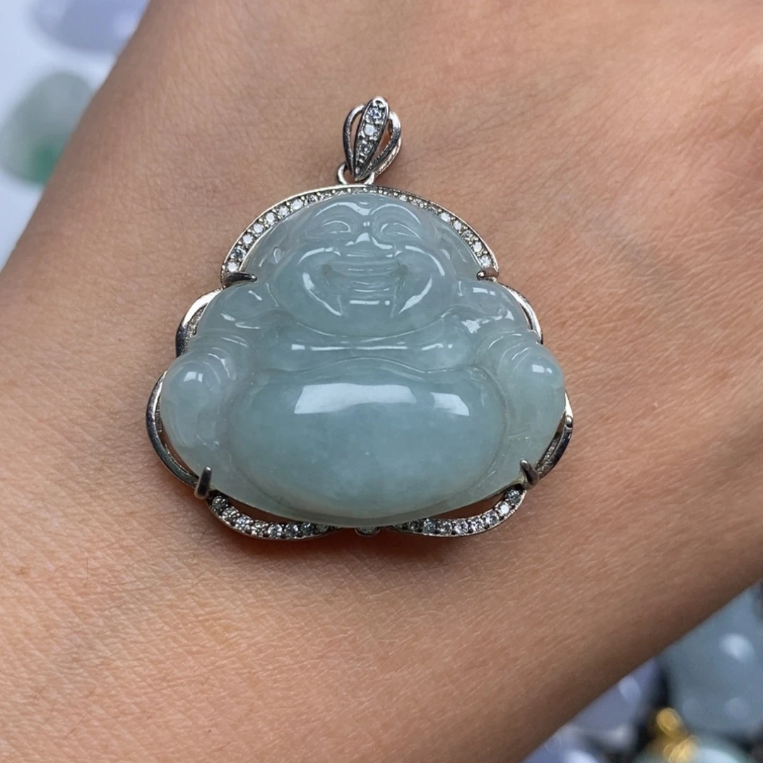 颈饰银S925镶嵌翡翠佛公