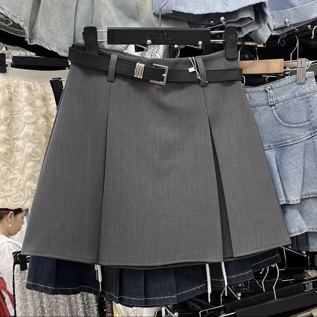配腰带西装半身裙A字女夏季2025新款高腰显瘦包臀短裙a字裙防走光