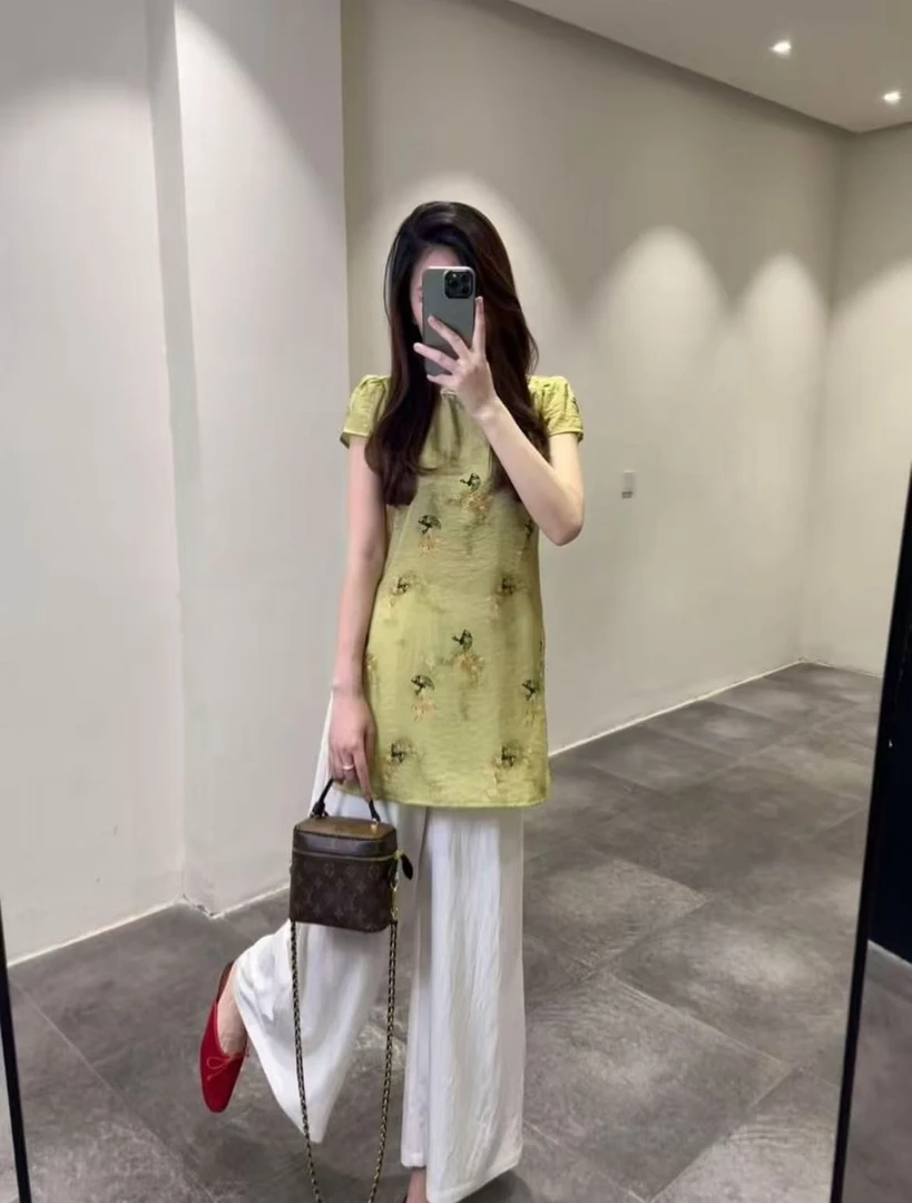 新中式国风套装女欧货2025年夏季新款时尚印花上衣+阔腿裤两件套