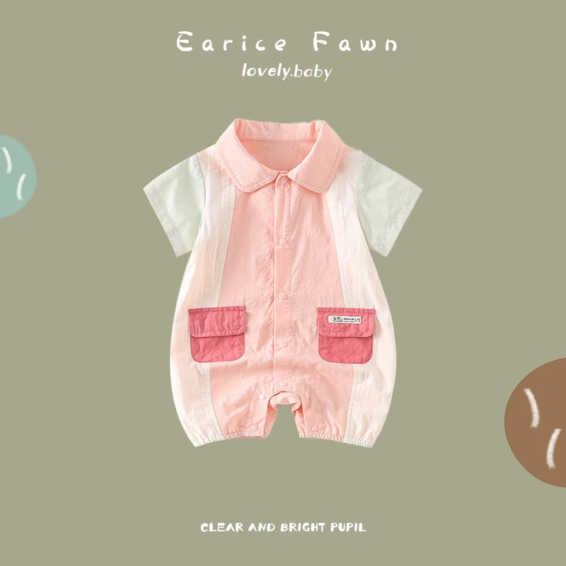 幼儿百天夏款哈衣薄款连体衣满月周岁洋气爬服初生儿童夏季外穿服