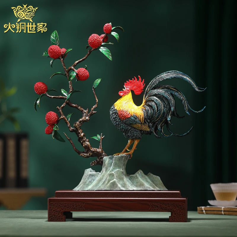 大铜世家【大吉大利】公鸡黄铜摆件家居酒柜客厅装饰乔迁工艺礼品
