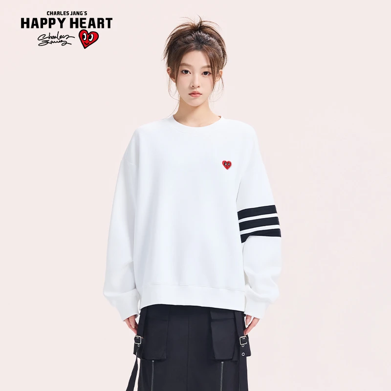 查尔斯桃心【王楚然同款】美式复古学院风休闲条纹重磅松弛卫衣无帽