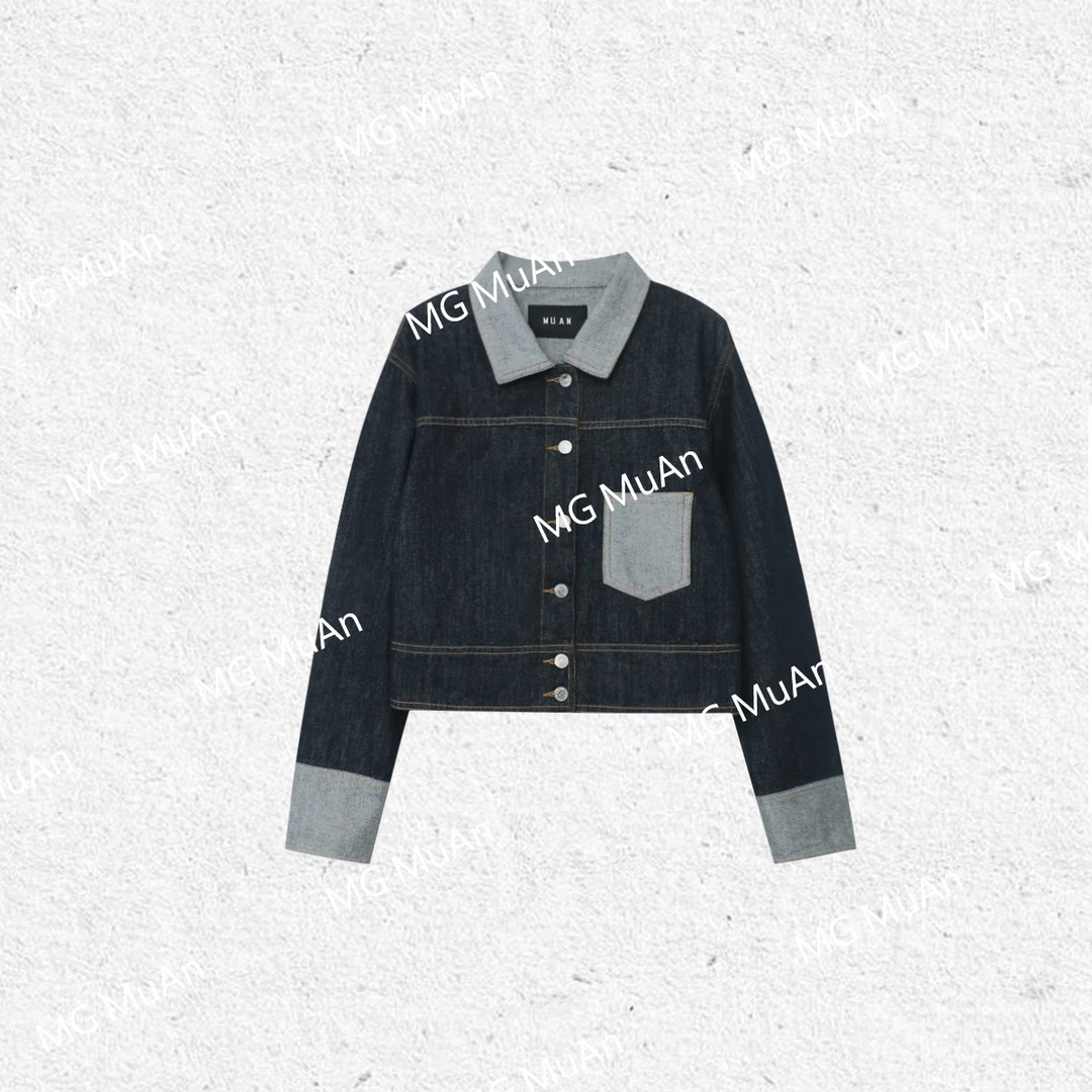 木MUAN岸：《拼接牛仔外套》定制拼接口袋外套牛仔上衣女DG-80179