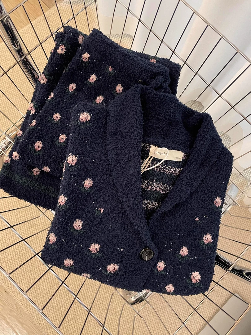 韩版甜美小碎花半边绒睡衣女冬季2025新款针织软糯家居服大码套装