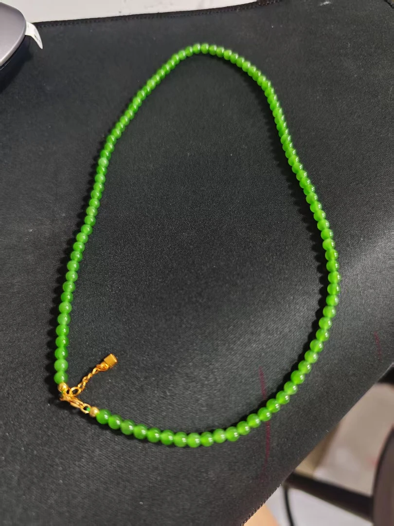 春夏爆款【小雅碧玉】和田玉碧玉项链小米珠冰阳绿4m新品绿-