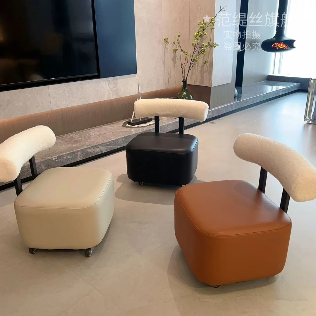 轻奢时尚风格中古风复古溜溜凳换鞋凳万能小凳皮质免360°旋转静音