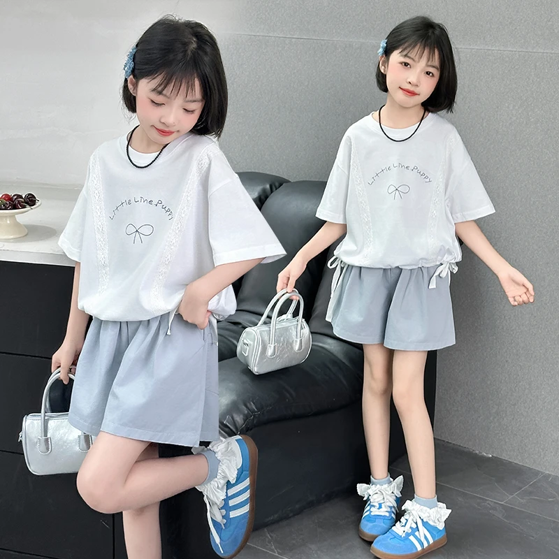 童装女童夏季洋气甜美短袖套装6-12岁15中大童小女孩舒适休闲套装