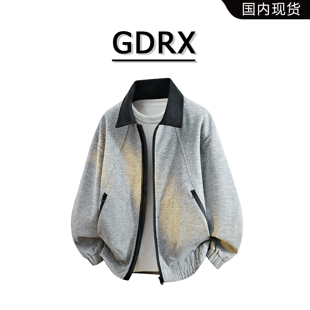 GDRX春秋大码翻领夹克外套男百搭时尚肌理感上衣外套高级感男装