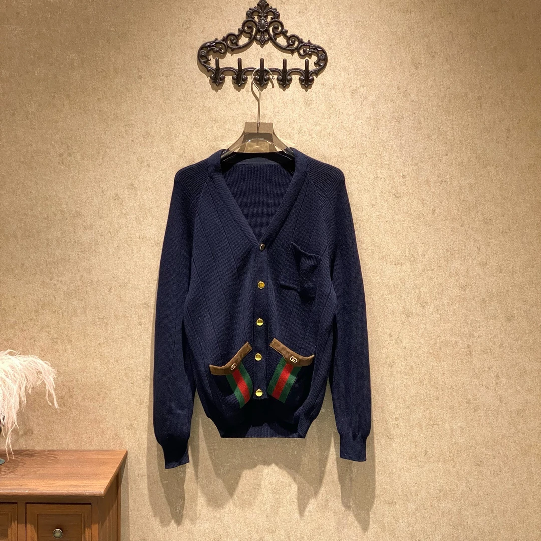 99新 GUCCI/古驰 Gucci 午夜蓝饰织带针织开衫/xs码/99新/39012