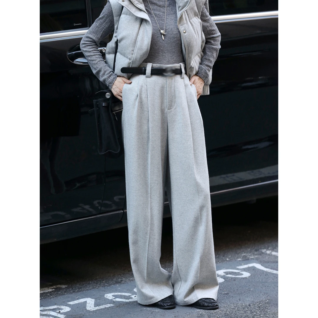 夏诗文 细闪斜纹BC老钱风女秋冬宽松直筒阔腿汉服