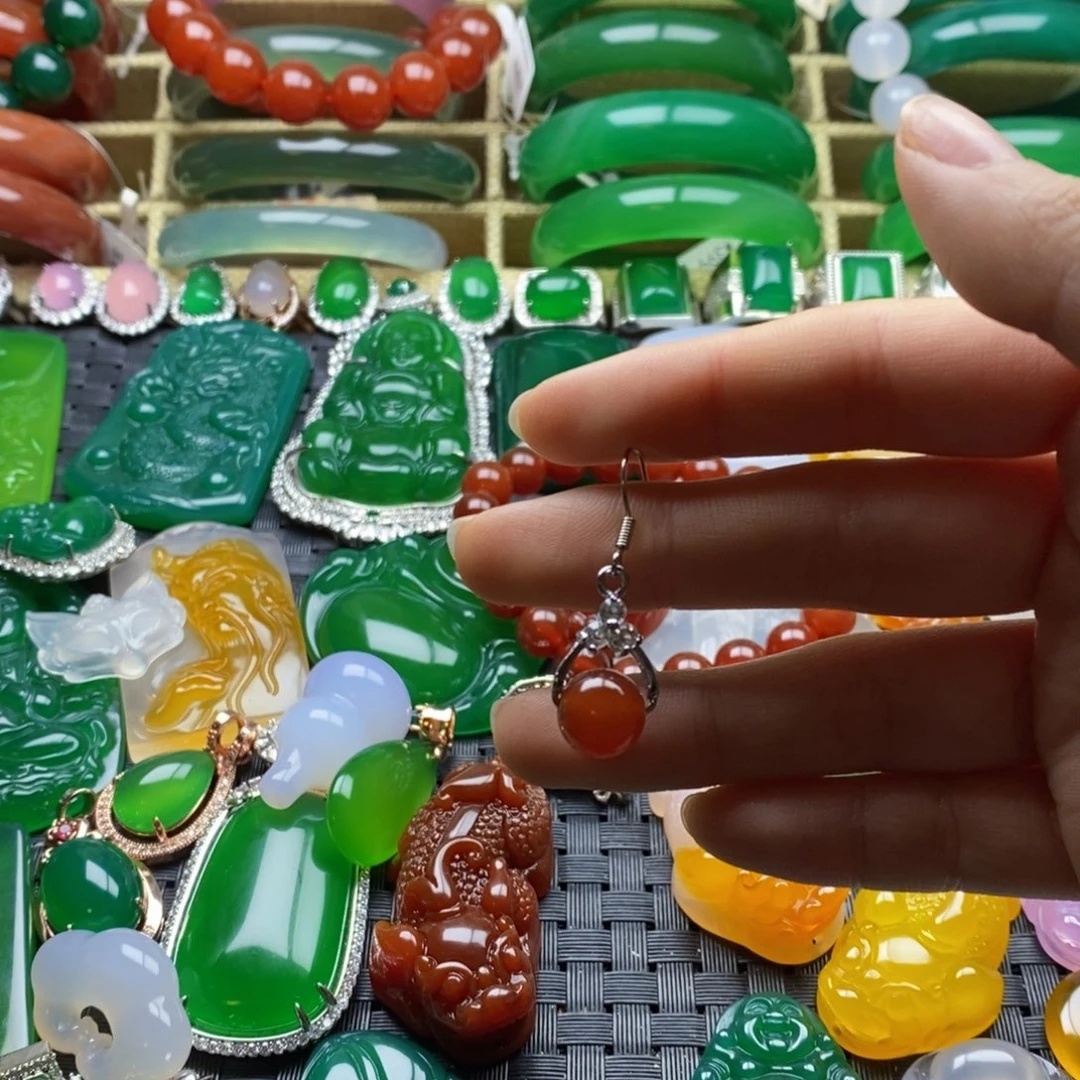 燃***燃玛瑙/玉髓合金耳钉