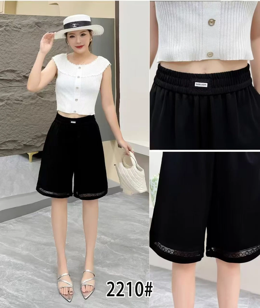 大码女裤2025夏季新款黑色显瘦宽松五分休闲裤2210