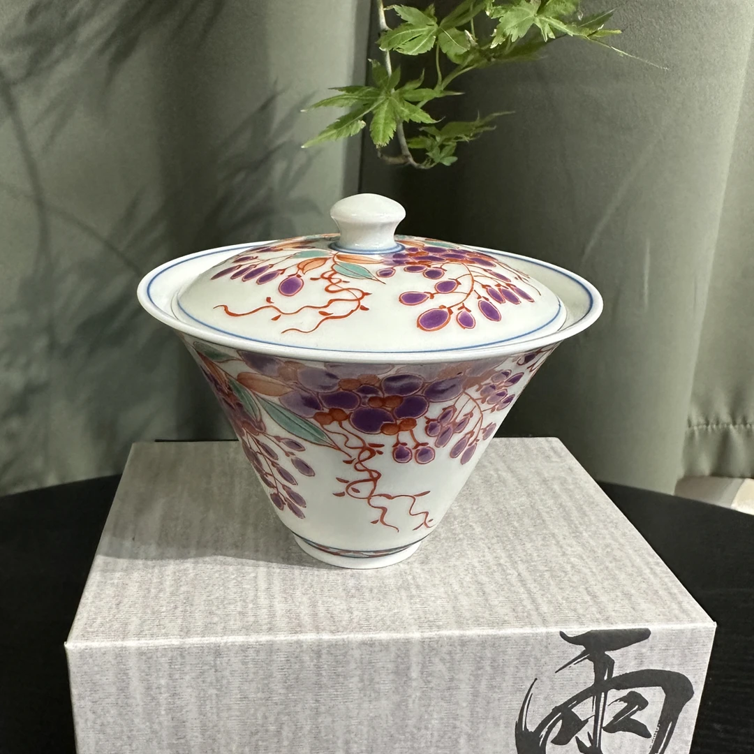 【雨溪山房】红绿彩紫藤盖碗00038