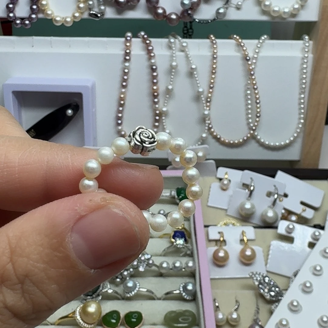 ～***~淡水珍珠戒指未镶嵌小米珠弹力戒指