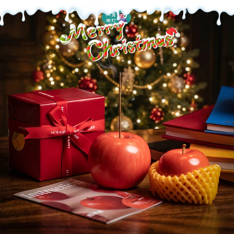 假岛田野作品「平安红火」手工陶瓷「红苹果摆件香插」平安夜圣诞礼物