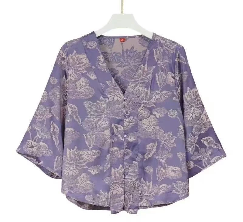 605正版高货五粒扣遮肉显瘦新中式国风气质百搭短袖上衣外套开衫