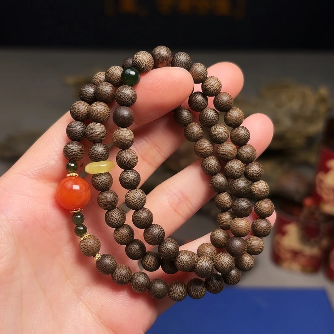 手串沉香越南芽庄紫棋楠虫漏料0.6配饰