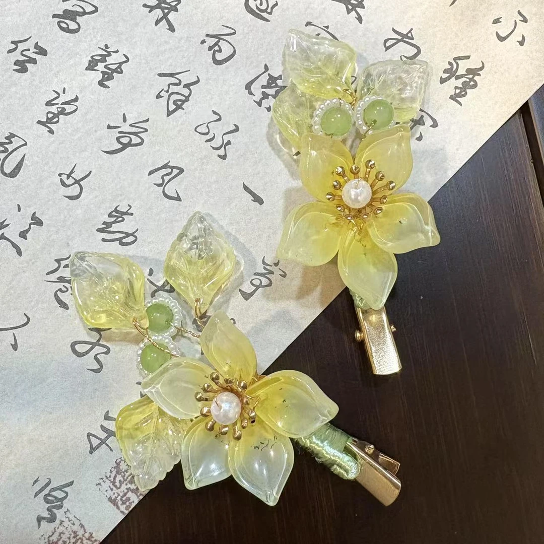 【云鬓花颜阁琉璃发夹】春枝露语（孤品）对夹爆款汉服古风发饰B191