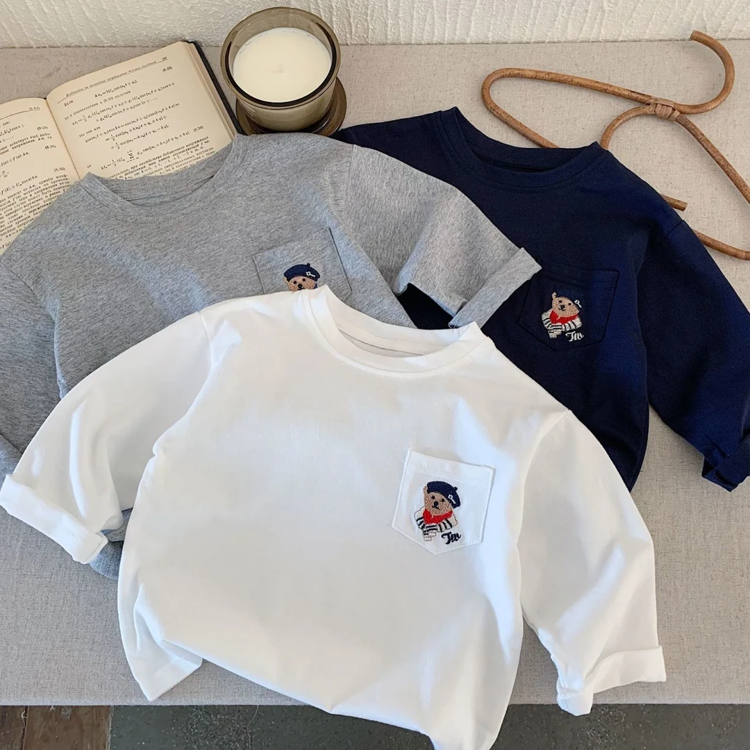A类童装休闲衣服宽松T恤刺绣中性小童儿童纯棉男春秋宝宝洋气韩版