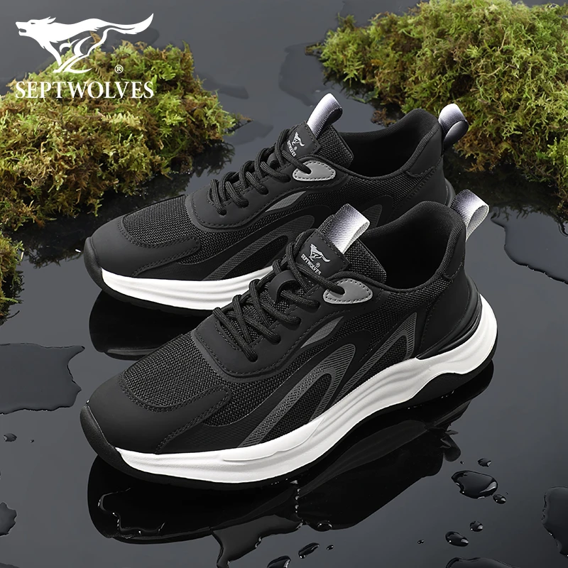 七匹狼男鞋百搭网面休闲鞋秋季新款超轻跑鞋黑色透气休闲运动鞋男