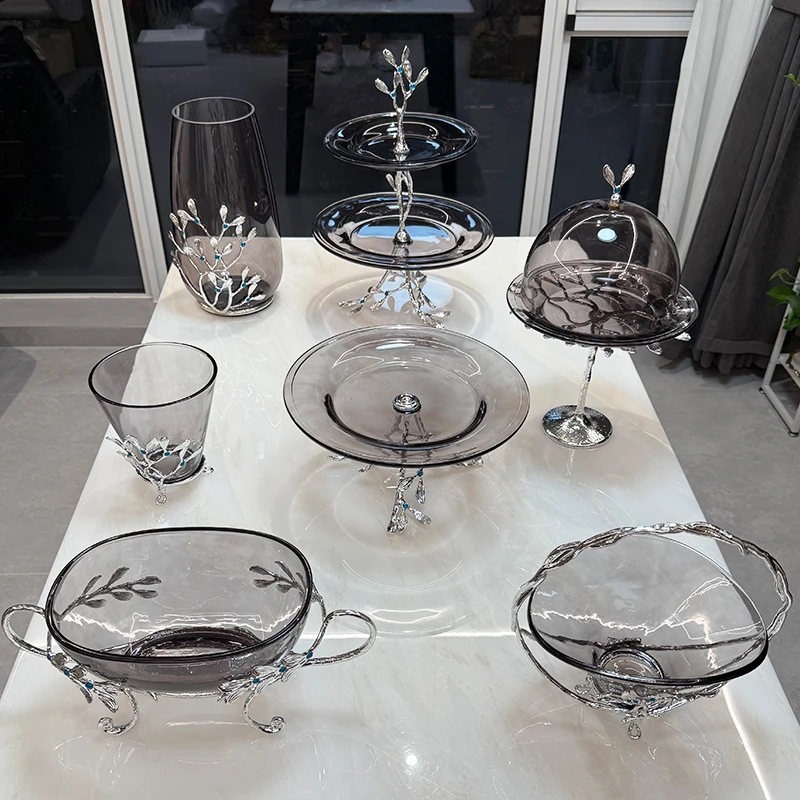 ZG/中歌【新疆包邮】8个头合金轻奢玻璃果盘网红家用创意无铅欧式