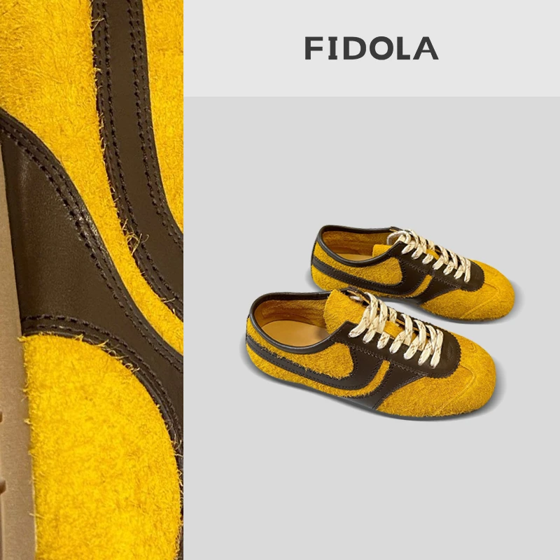 FIDOLA斐朵拉德训鞋 时尚鹅黄色休闲鞋百搭透气软底复古防滑低帮