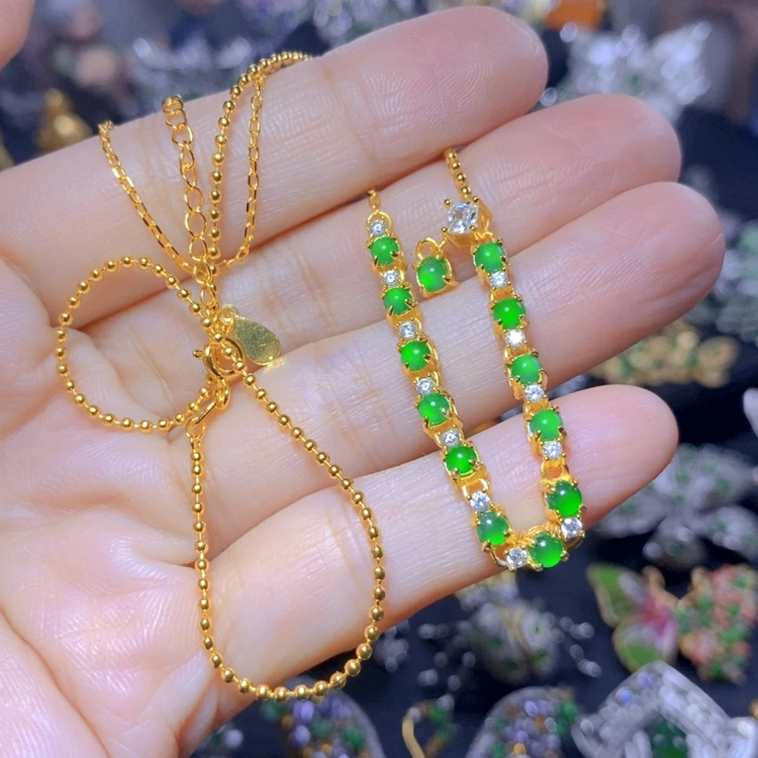 翡翠银S925镶嵌吊坠(不含链)天然