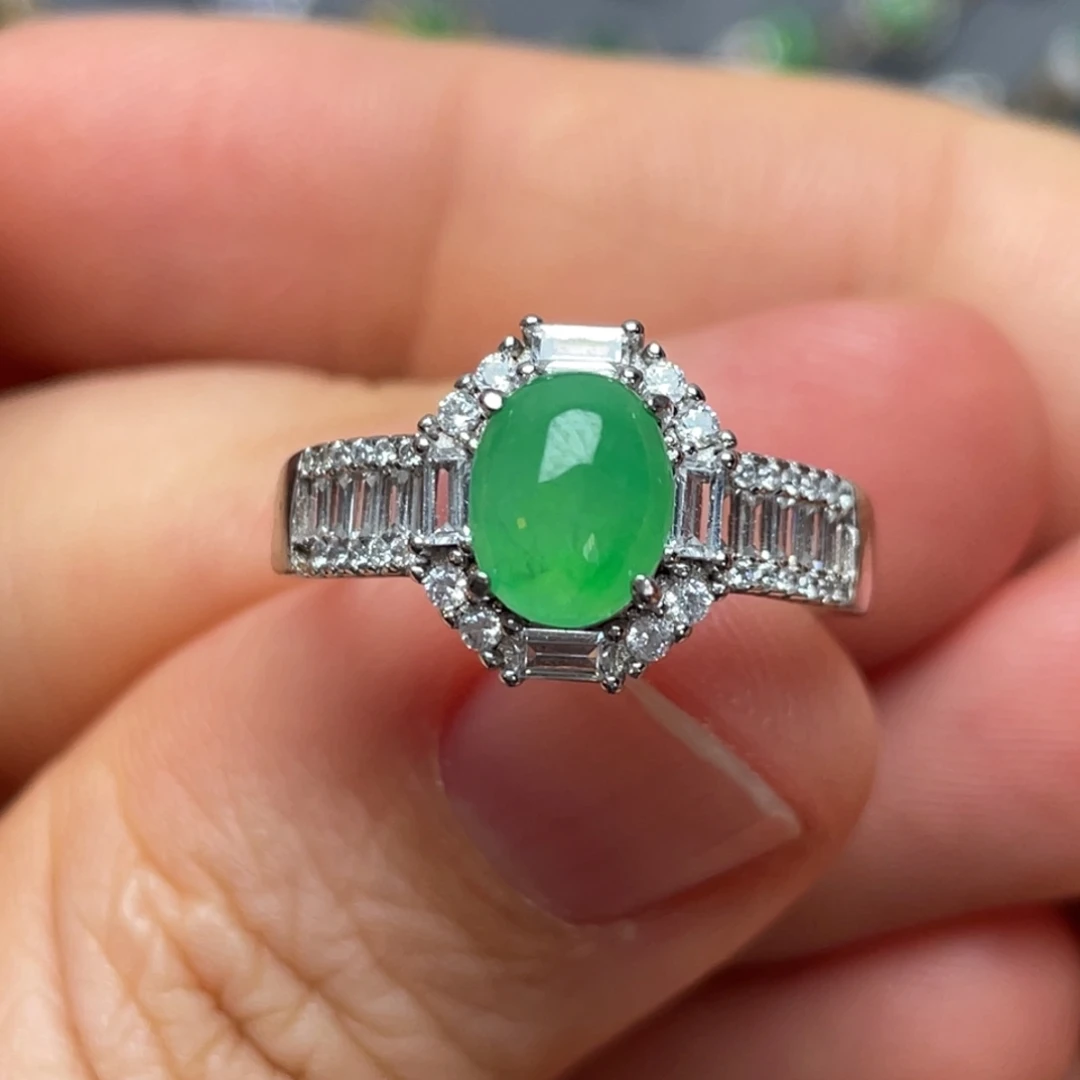 翡翠银S925镶嵌戒指纯天然缅甸翡翠A货