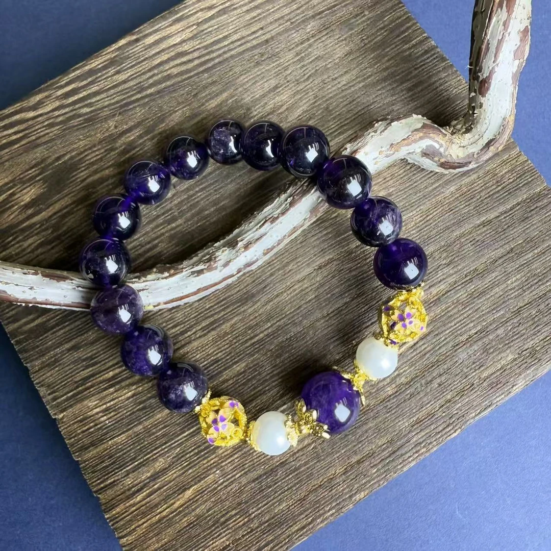 高定珠宝时尚百搭款紫而生贵贵而生财紫极光水晶手链-s1062合金