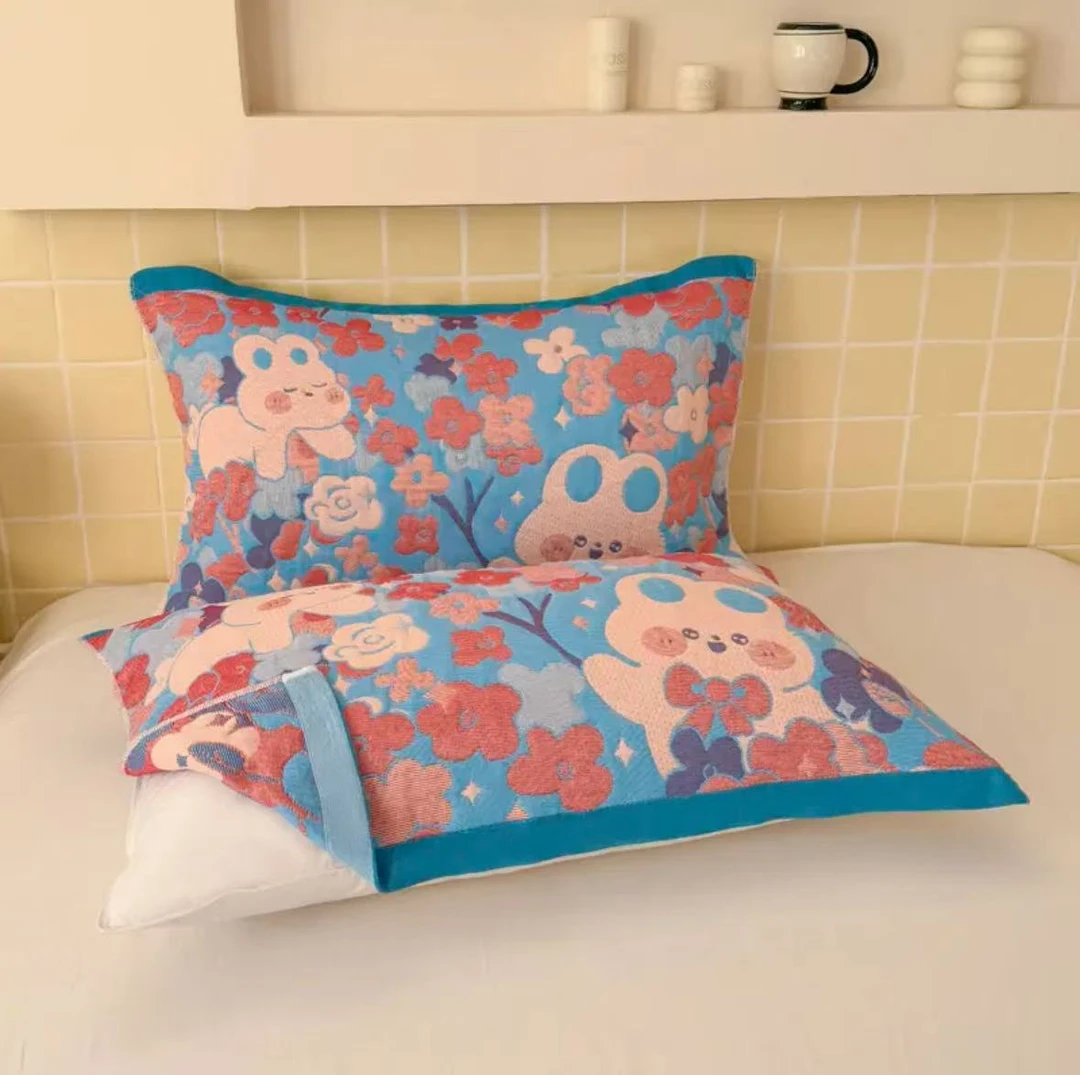 【花朵小兔】52*78cm柔软舒适枕头巾家用大枕巾一对装