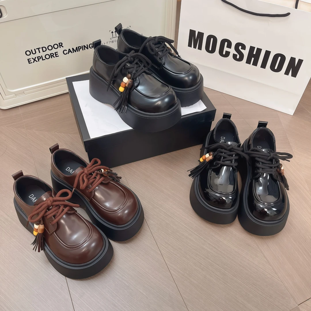 （有运费险补贴）秋季单鞋韩版乐福鞋厚款套筒欧若假日风系带圆头