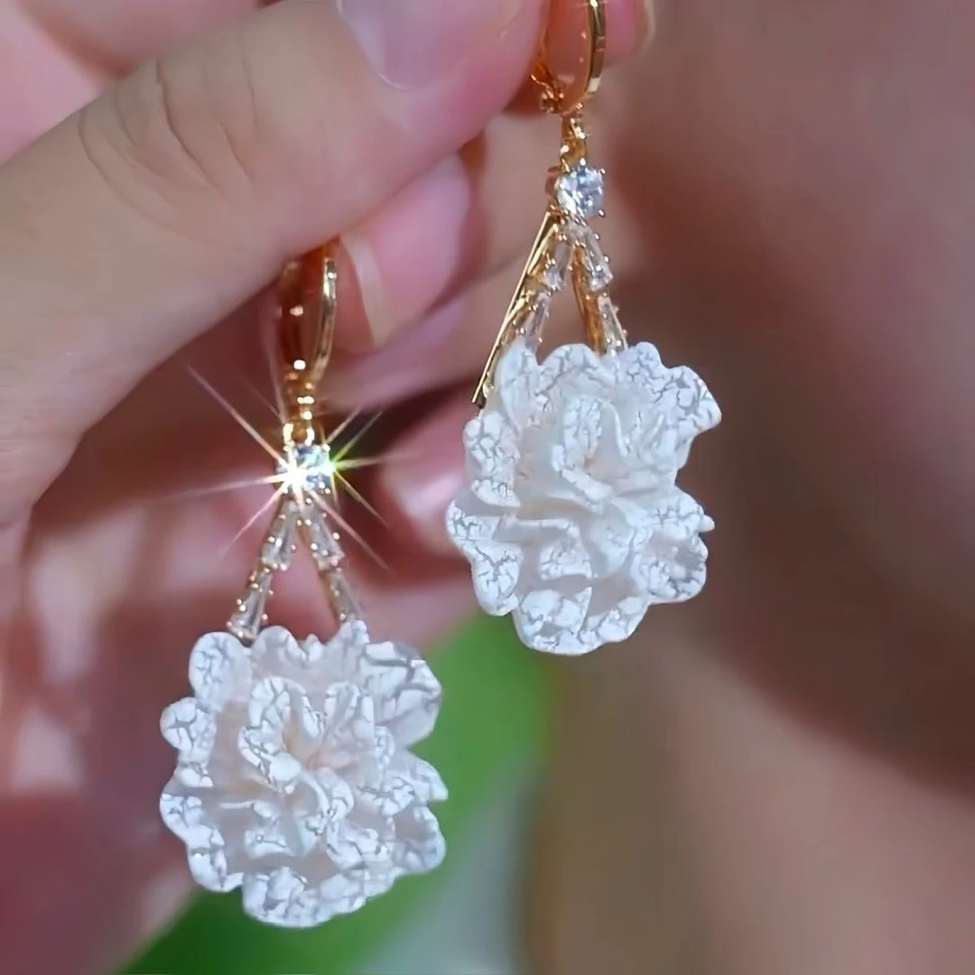 925银针耳饰 【119号】法式轻奢白色花朵耳环甜美减龄高级耳饰